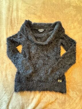 bebe Black Fuzzy Cowl Sweater size XS